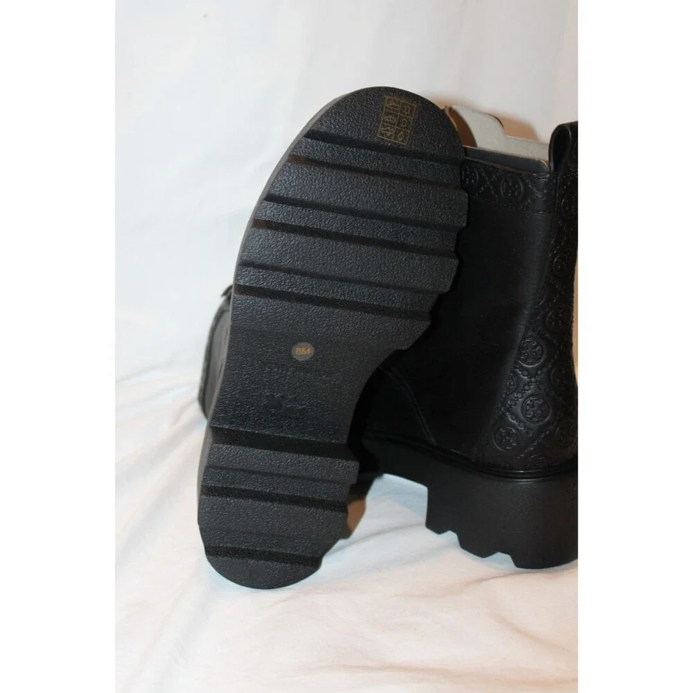 Tory Burch Double T Logo Lug Sole Leather Platform Vachetta Boots Black 8 $500